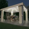 Tonnelle et rideau et guirlande lumineuse LED 4x3 m Blanc crème