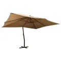 Parasol de jardin en porte-à-faux avec mât en bois taupe