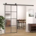 Porte coulissante Aluminium et verre ESG 90x205 cm Noir