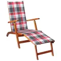 Chaise longue d'extérieur repose-pied et coussin Acacia solide