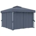 Tonnelle avec rideau et guirlande lumineuse LED 3x3m Anthracite