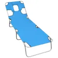 Chaise longue pliable avec coussin de tête Acier Bleu turquoise