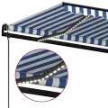 Auvent automatique capteur de vent/LED 400x350 cm Bleu et blanc
