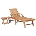 Chaise longue avec table et coussin Bois de teck solide