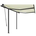 Auvent rétractable automatique et poteaux 3,5x2,5 m Crème
