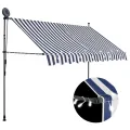 Auvent manuel rétractable avec LED 300 cm Bleu et blanc