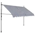 Auvent manuel rétractable avec LED 300 cm Bleu et blanc