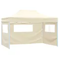 Tente de réception pliable avec 4 parois 3x4 m Acier Crème