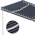 Auvent manuel rétractable avec LED 400x350 cm Bleu et blanc