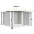 Tonnelle et rideau et guirlande lumineuse LED 3x3 m Blanc crème
