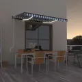 Auvent automatique capteur de vent/LED 400x300 cm Bleu et blanc
