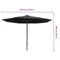 Parasol d'extérieur avec mât en bois 350 cm Noir