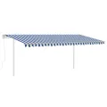 Auvent automatique capteur de vent et LED 5x3 m Bleu et blanc