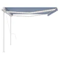 Auvent automatique capteur de vent et LED 5x3 m Bleu et blanc