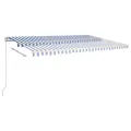 Auvent automatique capteur de vent et LED 5x3 m Bleu et blanc