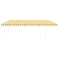 Auvent automatique capteur de vent et LED 5x3 m Jaune et blanc