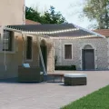 Auvent automatique capteur de vent/LED 500x300 cm Bleu et blanc
