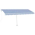 Auvent automatique capteur de vent/LED 500x300 cm Bleu et blanc