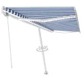 Auvent automatique capteur de vent/LED 500x300 cm Bleu et blanc