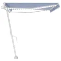 Auvent automatique capteur de vent/LED 500x300 cm Bleu et blanc