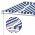 Auvent automatique capteur de vent/LED 500x300 cm Bleu et blanc