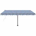 Auvent automatique capteur de vent/LED 450x300 cm Bleu et blanc