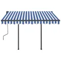 Auvent rétractable automatique et poteaux 3x2,5 m Bleu et blanc