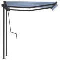Auvent rétractable automatique et poteaux 3x2,5 m Bleu et blanc