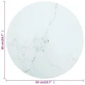 Dessus de table blanc Ø50x0,8cm verre trempé avec design marbre
