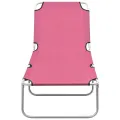 Chaise longue pliable acier et tissu rose