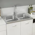 Évier de cuisine à double lavabo argenté 800x500x155 mm inox