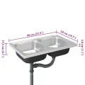 Évier de cuisine à double lavabo argenté 800x500x155 mm inox