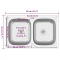 Évier de cuisine à double lavabo argenté 800x500x155 mm inox