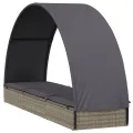 Chaise longue avec toit rond gris 211x57x140 cm résine tressée