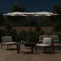 Parasol de jardin à double tête avec LED blanc sable 316x240 cm