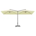 Parasol de jardin double avec mât en acier Sable 600x300 cm