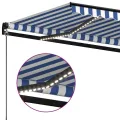 Auvent manuel rétractable avec LED 450x350 cm Bleu et blanc