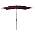 Parasol de jardin à 3 niveaux mât en aluminium rouge bordeaux