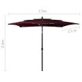 Parasol de jardin à 3 niveaux mât en aluminium rouge bordeaux
