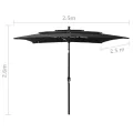 Parasol de jardin à 3 niveaux avec mât en aluminium noir