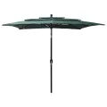 Parasol de jardin à 3 niveaux avec mât en aluminium vert