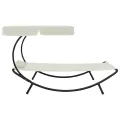 Chaise longue de jardin avec auvent et oreiller Blanc crème
