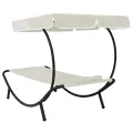Chaise longue de jardin avec auvent et oreiller Blanc crème