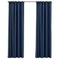 Rideaux occultants aspect lin avec crochets 2pcs Bleu 140x245cm