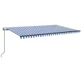 Auvent automatique capteur de vent/LED 500x300 cm Bleu et blanc