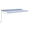 Auvent automatique capteur de vent/LED 500x300 cm Bleu et blanc