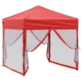 Tente de réception pliable avec parois Rouge 2x2 m