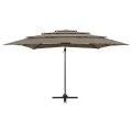 Parasol de jardin à 4 niveaux avec mât en aluminium taupe