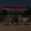 Parasol de jardin à double tête avec LED rouge bordeaux