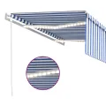 Auvent automatique store capteur de vent LED 4,5x3 m Bleu blanc
